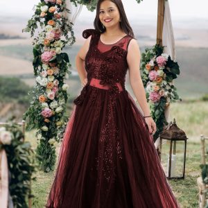 Wine Sequence Evening Gown